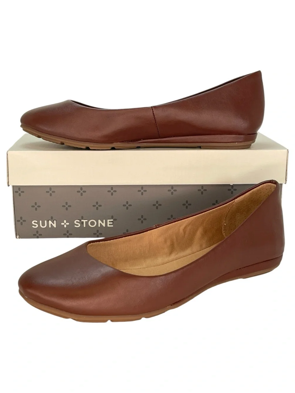 Sun + Stone Eliana Brown Faux Leather Womens Flats Size 9.5M